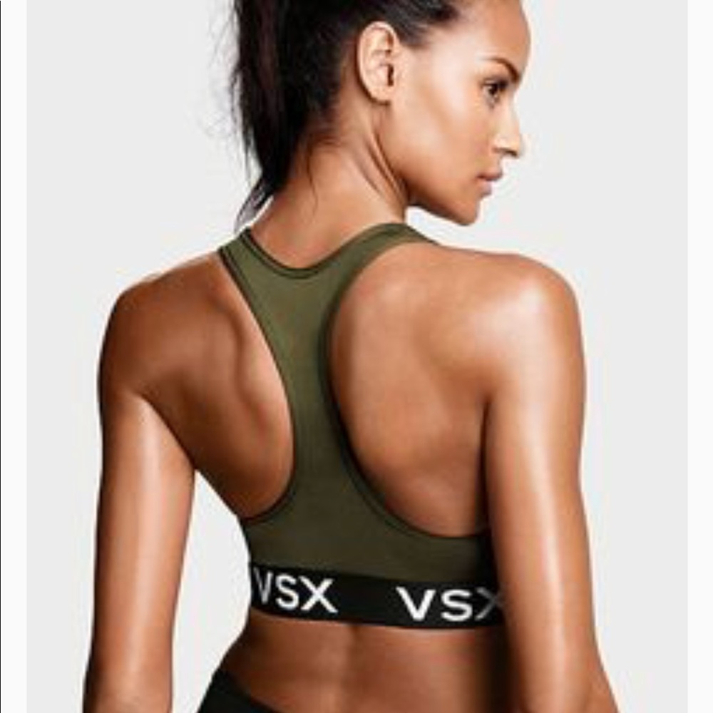 NWOT Vic Secret Logo Army Green Sports Bra SZ S